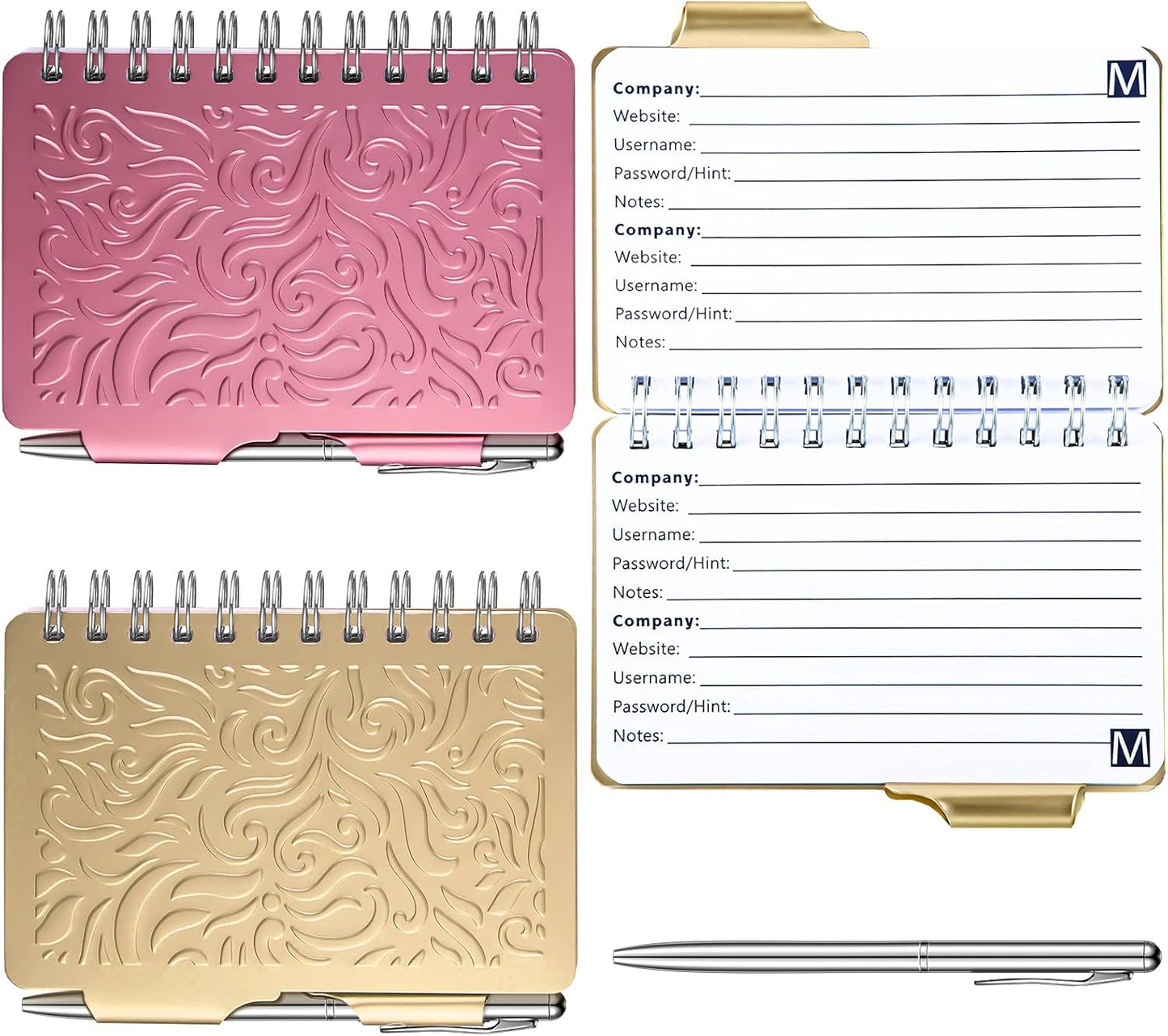 Zonon 2 Pcs Mini Password Book with Alphabetical Tabs Metal Password Keeper Book Portable Organizer Elegant Mandala Pattern Notebook with Pen, Spiral Bound for Information(Beige, Pink)