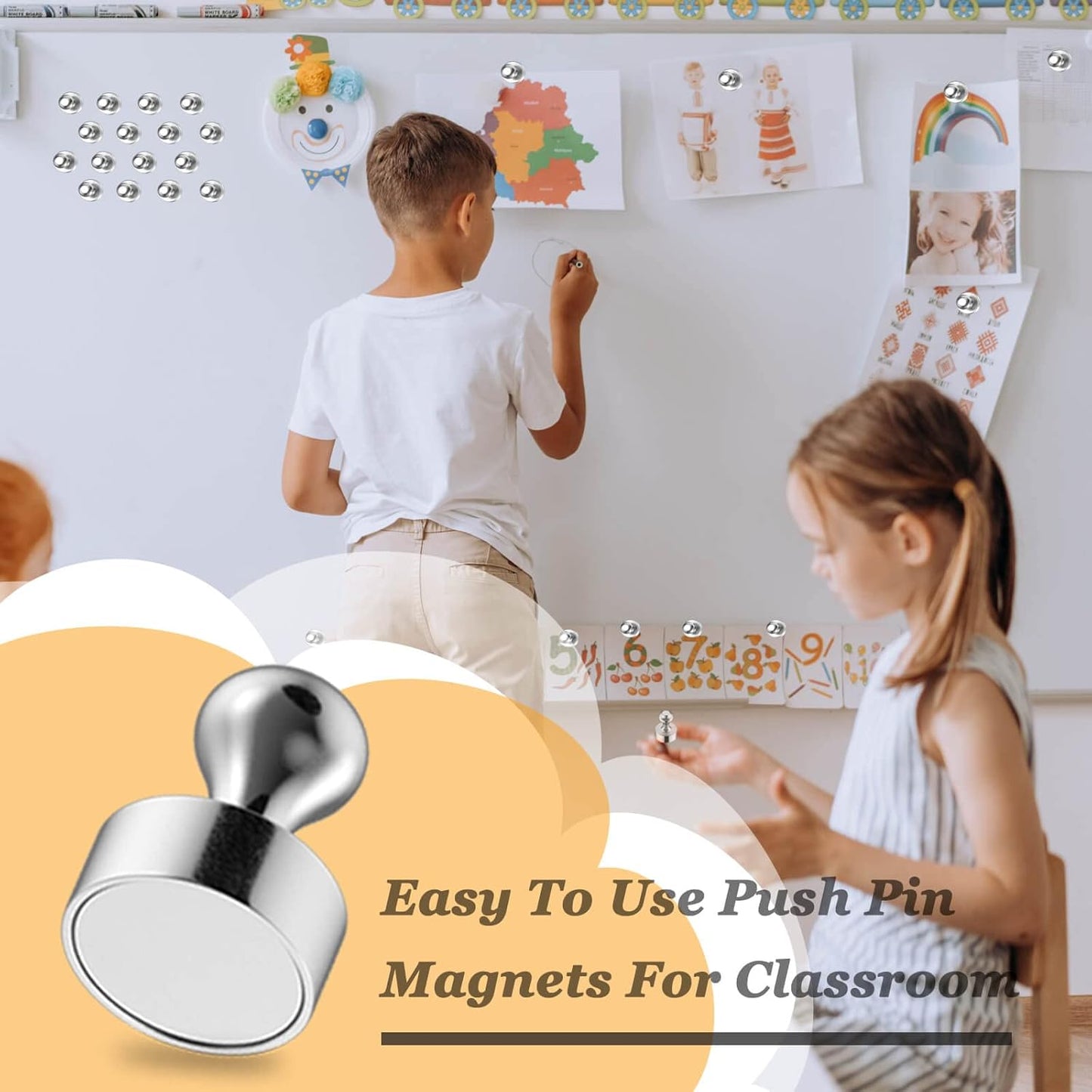 55Pcs Fridge Magnet, Refrigerator Magnets Small Rare Earth Magnet s for Whiteboard Magnets, Strong Push Pin Magnets for Classroom, Office and Dry Erase, Magnetic Decorative