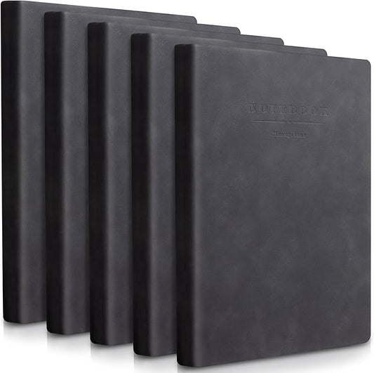 SATINIOR 5 Pack A4 Notebooks Large Journal 360 Pages Leather Softcover Hardcover Notebooks Thick Paper Lined Notepad for Office School Business Note Taking Writing, 8.5'' x 11''(Black)