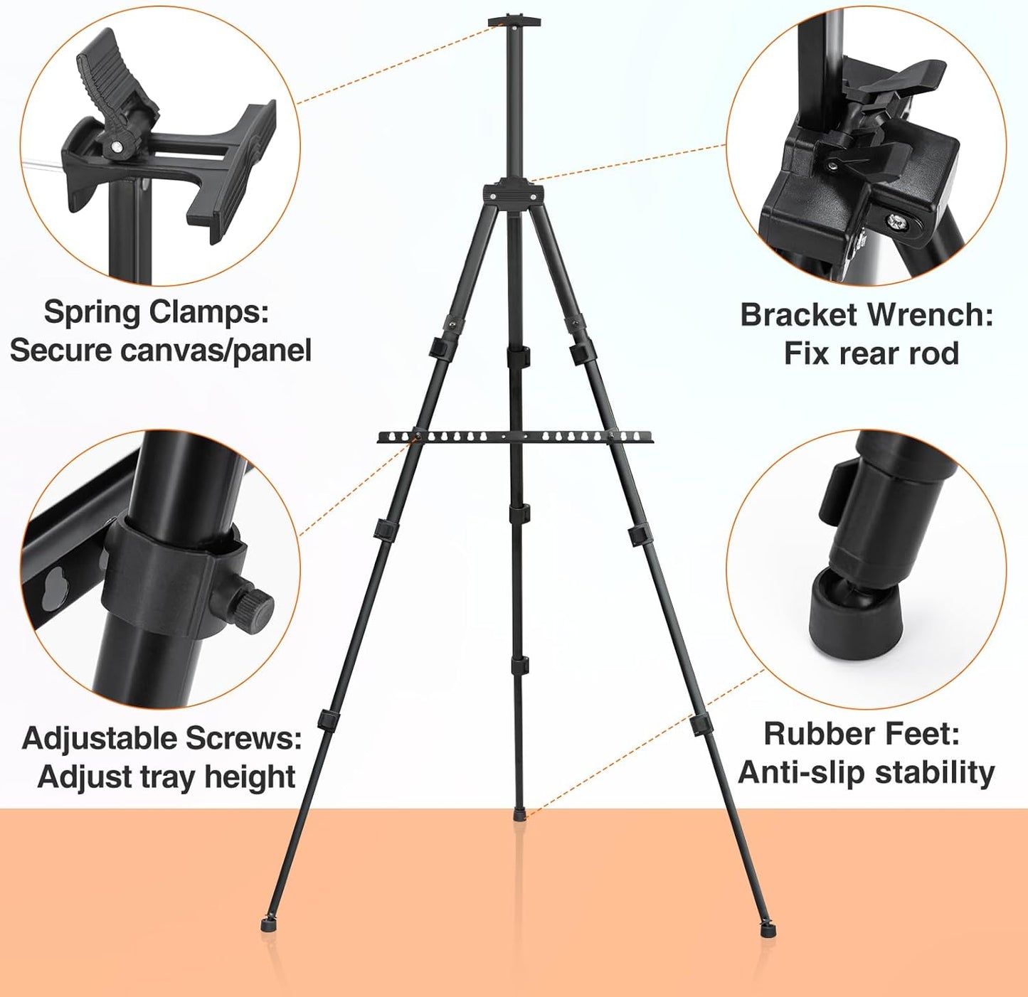 Easel Stand for Sign, Adjuastable Travel Art Canvas Holder with Portable Bag, Metal Tripod Poster Holder Stand Height from 17 to 66 inches, Black