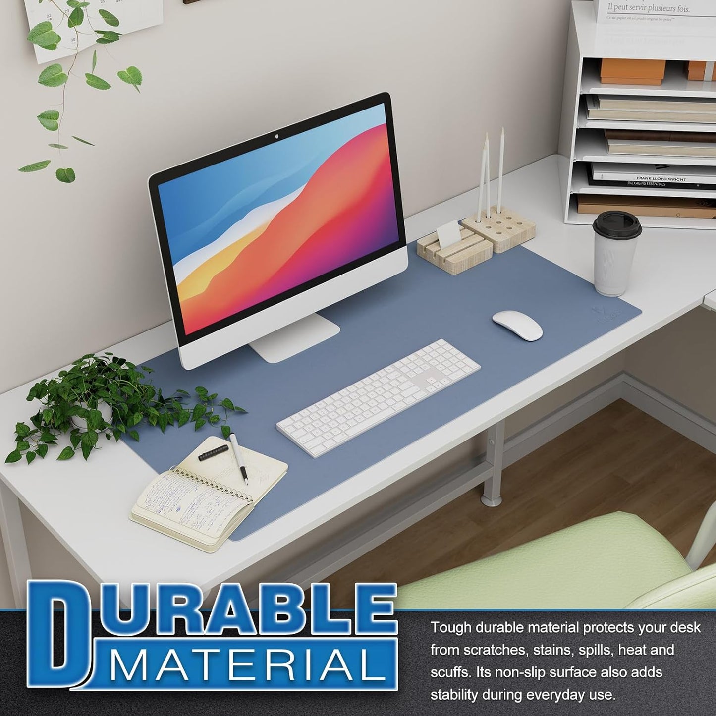 K KNODEL Large Office Leather Desk Mat, Mouse and Keyboard Pad, Computer and Laptop Mat, Desktop Protector and Cover, Writing Pad and Blotter (31.5"x15.7", Lake Blue)