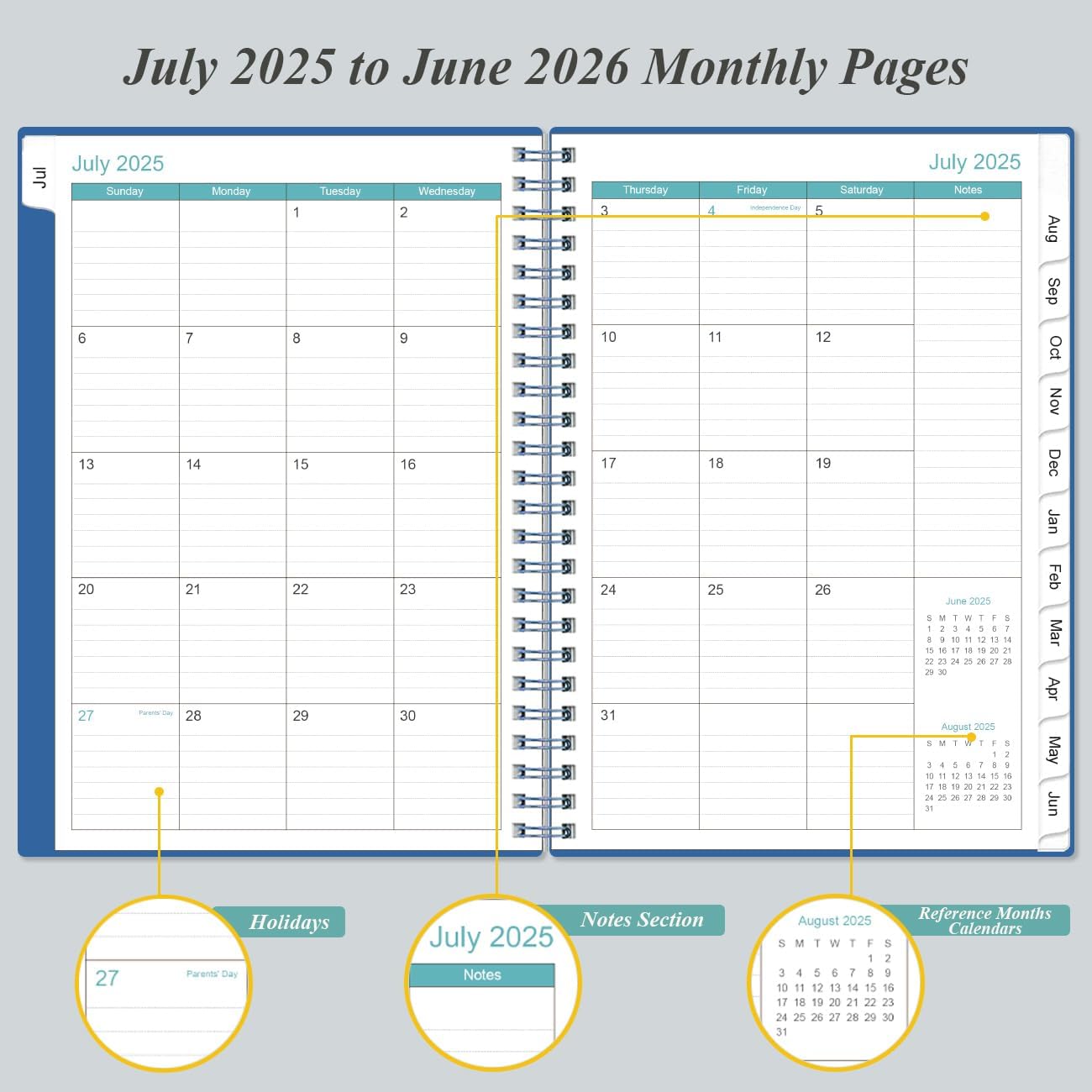 2025-2026 Appointment Book & Planner - A5 Daily Hourly Planner from July 2025 - June 2026, Weekly Appointment Book with 30-Minute Interval, Medium 6.4" x 8.5", Blue
