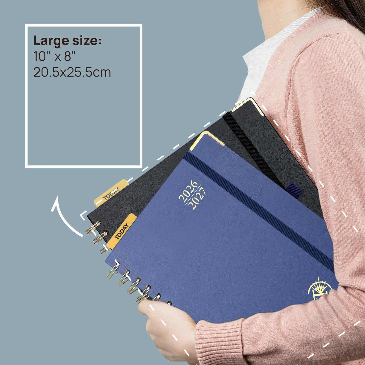 POPRUN Monthly Planner 2026-2027 Spiral Hardcover (8'' x 10''), 18 Months Calendar (Jan.2026-Jun.2027) - 2 Pages per Month with Dotted Note Pages, Sunday Start, Laminated Tab - Burgundy