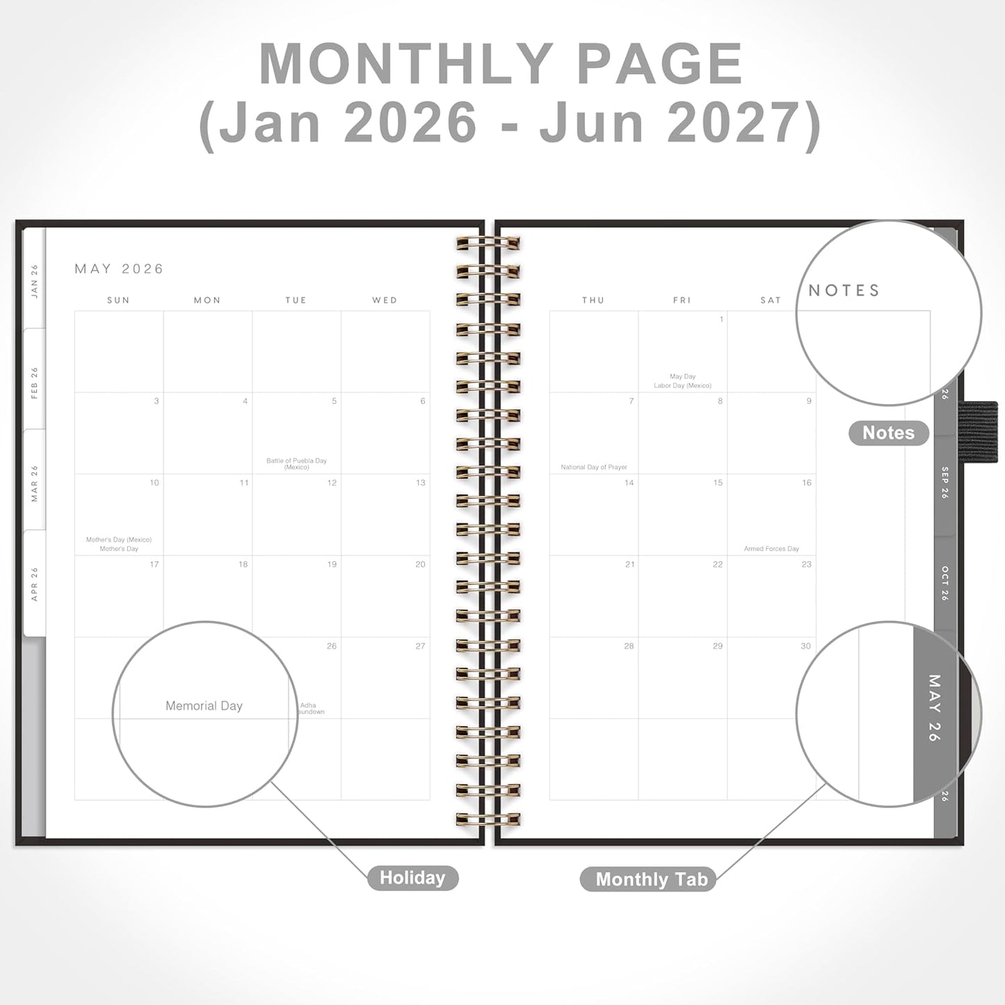 And Per Se 2026 Planner, A4 Size-Daily, Weekly & 18-Monthly Leather Hardcover Planner, Daily Schedule, Monthly Tabs, 100 GSM Thick Paper(Black)