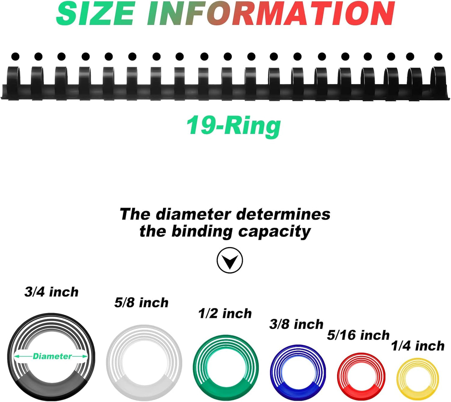 Yunsailing 150 Pack Plastic Binding Combs Plastic Binder Comb Ring 19 Ring Binding Spines Letter Size Spiral coils for Notebook Calendar(1/4 5/16 3/8 1/2 5/8 3/4 in,Multi Colors)