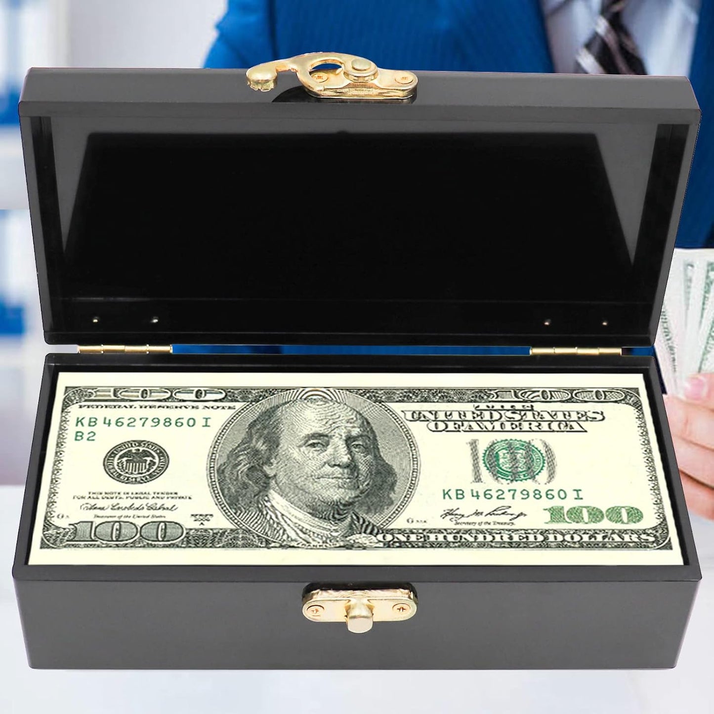 Black Acrylic Lockable Cash Box, Money Holder, Cash Organizer, Single Row Currency Tray, Money Storage Box