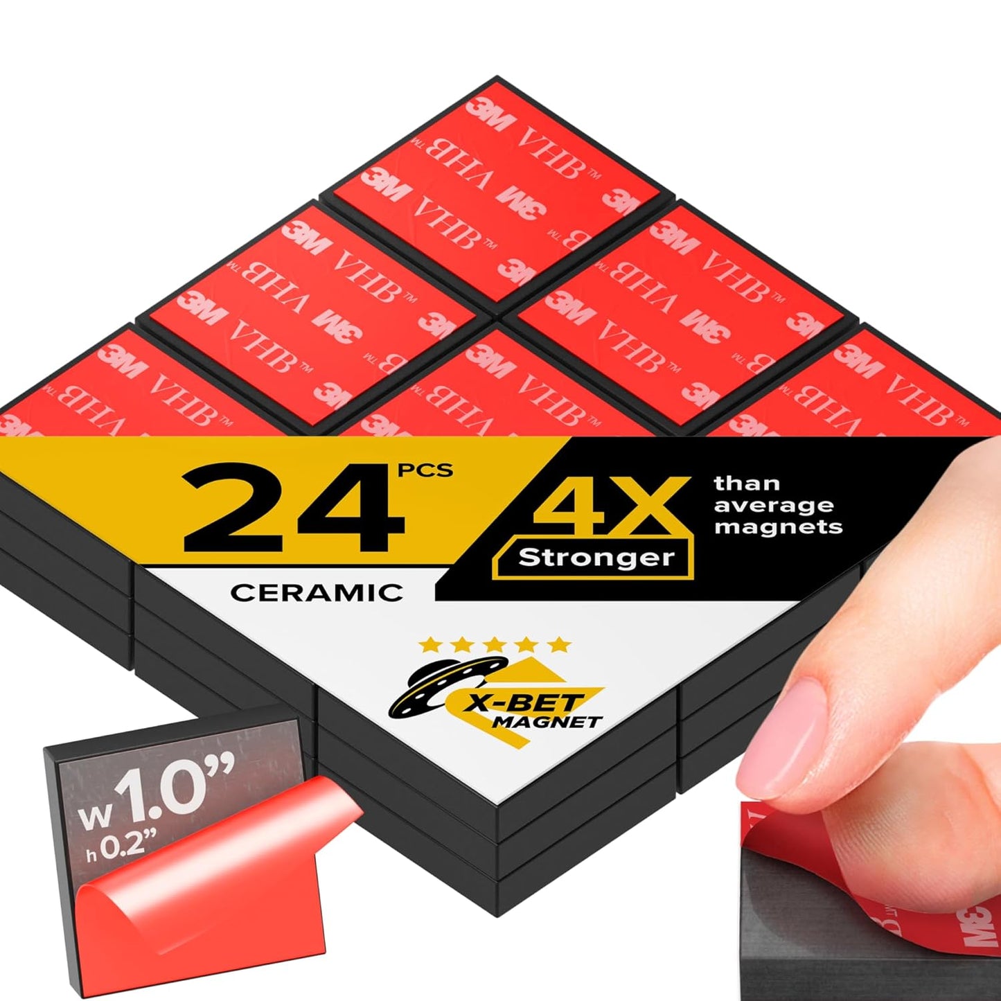 X-Bet Strong Magnets with Adhesive Backing - Heavy Duty Square Craft & Refrigerator Magnets, 1 inch 24pcs