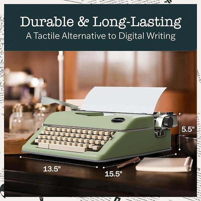 Maplefield Vintage Manual Typewriter - Seafoam Green, Standard 8 x 11 in Paper - Home & Office Decor - Portable Word Processor & Writing Machine