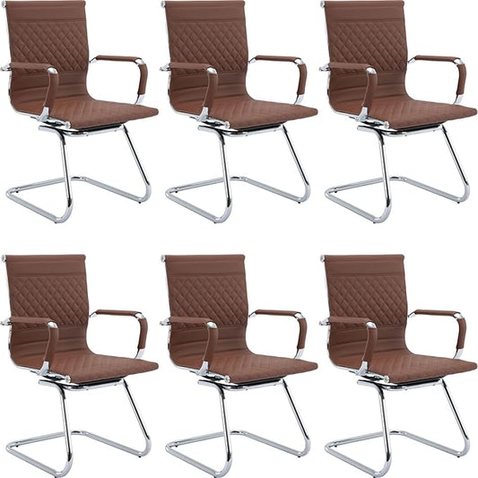Office Guest Chairs - Reception & Waiting Room Set of 6 with Mid Back, Modern PU Leather Desk Chairs