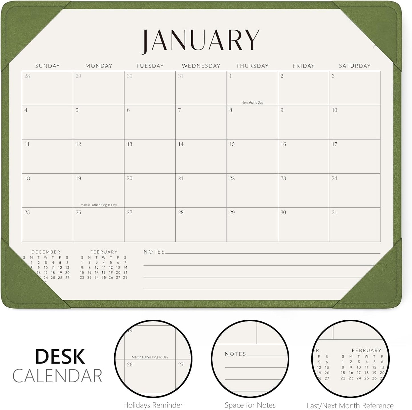 Jotsome Desk Calendar 2026 with Desktop Mat, Desk Pad Calendar From 2026 to Jun 2027 14x10.5 inch, Desk Blotter Calendar for Home Office and School, Easy Planning, Green