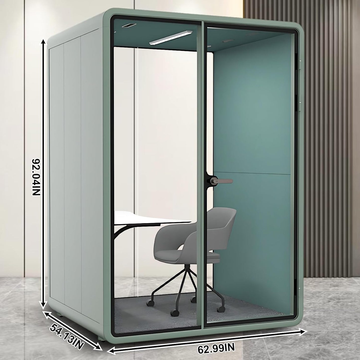 Office Sound Booth with Audio Privacy - Soundproof Recording Booth Includes Green Frame with Curved Corners,Soundproof Room with Light,Steel Plate Structure for Study (62.99IN)