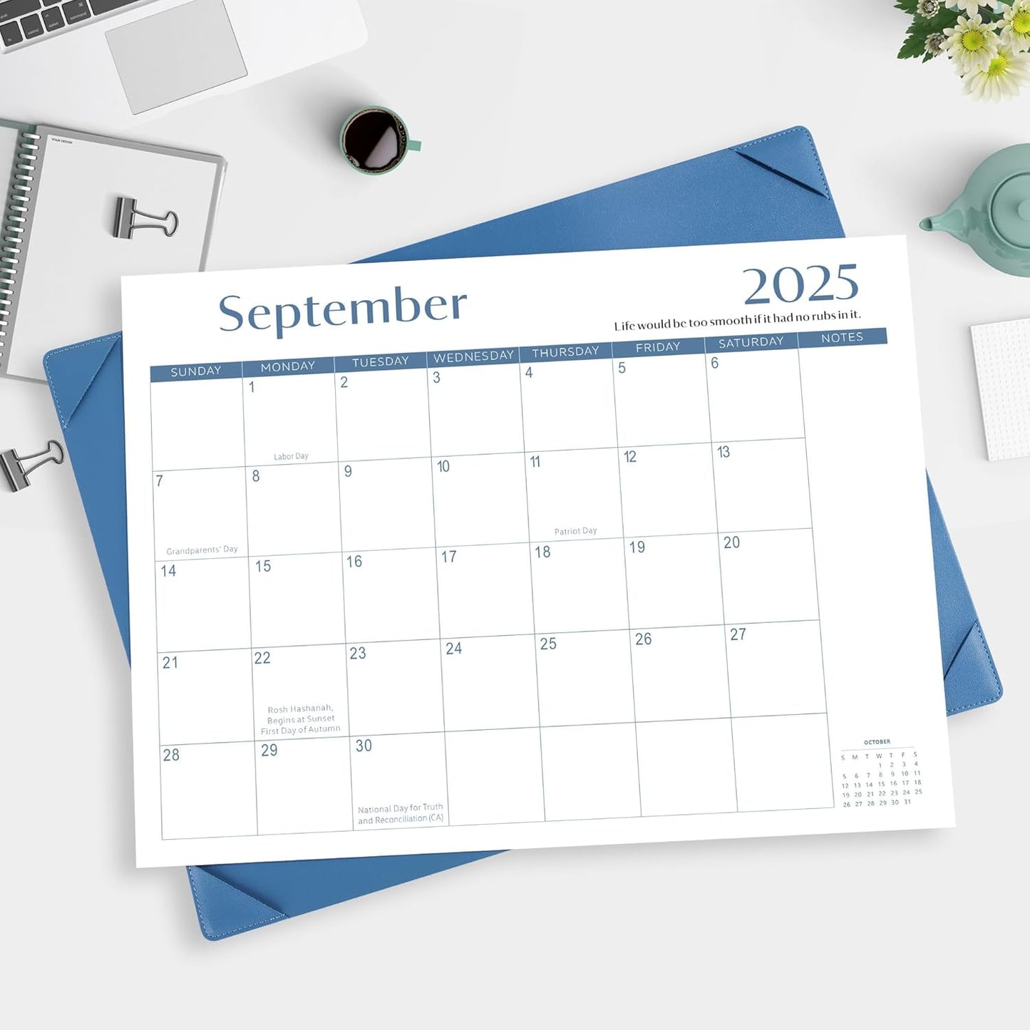 Gannyfer Desk Calendar 2025-2026 with Desktop Mat, Simplified Large 22" x 17" Desktop Pad Calendar, 18 Month Table Calendar from Sep 2025 to Feb 2027, Office Supplies Perfect for Home School and Office - Blue