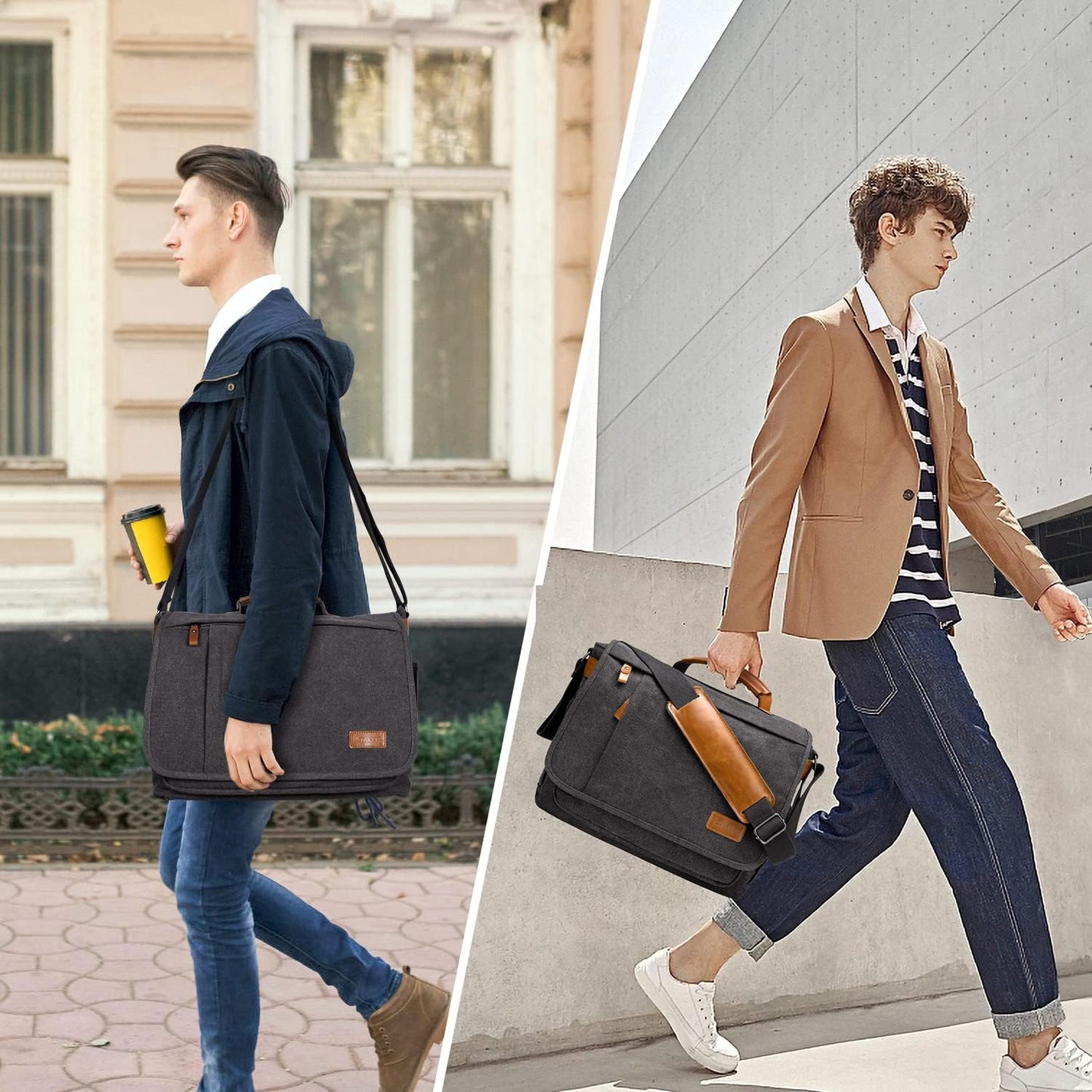 ESTARER Computer Messenger bag Water-resistant Canvas Shoulder Bag 15.6 Inch Laptop for Travel Work, Grey