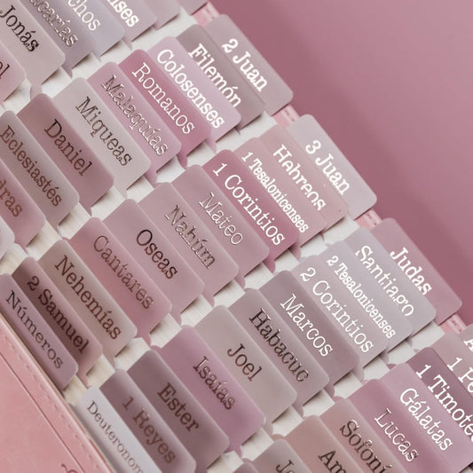 UPAFEXXI-Spanish Laminated Bible Tabs for Women and Men(Gold Foil Embossed Lettering) Pestañas de la Biblias, 80 Reposition Large Print tabs, Easy to Read and Apply(Pink)