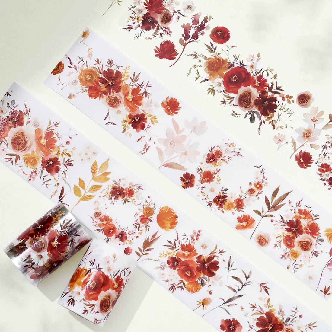 WT Copper Wide Washi Tape for Journaling, Scrapbooking, and DIY Crafts, Autumn Watercolor Floral Decorative Masking Tape, 60mm Width, 5m Length (One Roll)