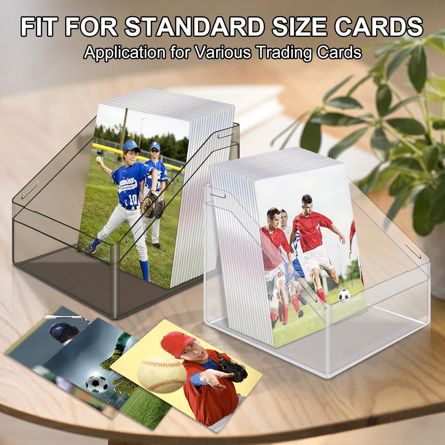 Mlikero Card Deck Cases, 4 Pack Acrylic Commander Deck Box Holding 100+ Sleeved Cards with 4 Dividers, Sturdy Card Storage Box Fit for MTG, TCG, Sports Cards (Clear&Black)