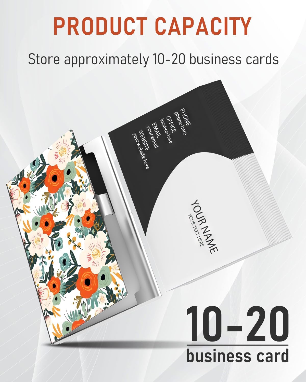 Business Card Metal Slim Organizer, Professional Stainless Steel Square Pocket Wallet for Office Workers, Compact and Portable for Pockets (Retro Flowers)