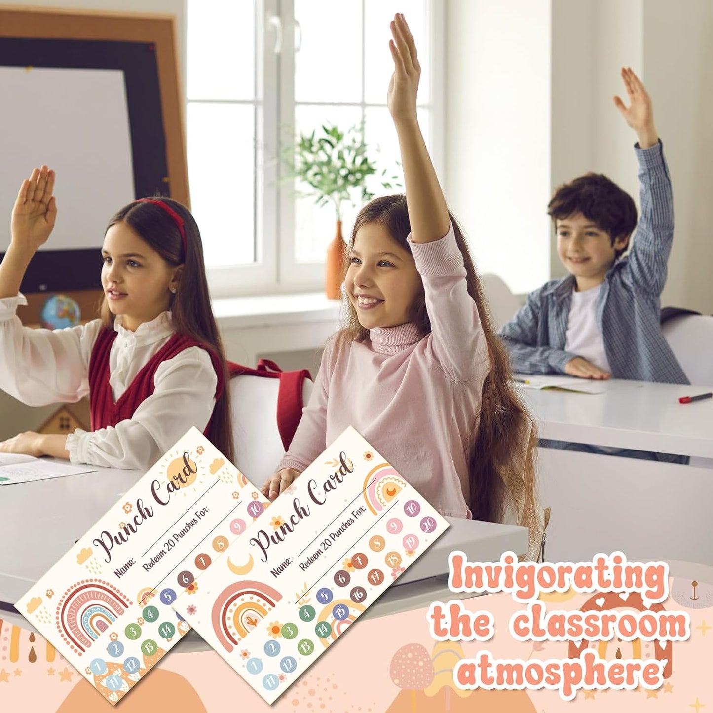 Fumete 400 Pcs Punch Cards for Classroom Reward Cards Behavior Incentive Loyalty Awards for Kids Students Teachers School Business, 8 Styles, 3.5 x 2 in(20 Boho Punches Style)