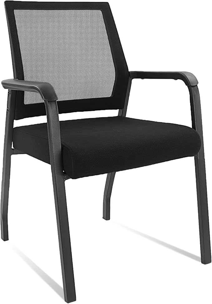 Desk Chair No Wheels, Arm Chair with Ergonomic Lumbar Support and Thickened Seats Cushion, Waiting Room Chairs for Office School Church Guest Reception, Black