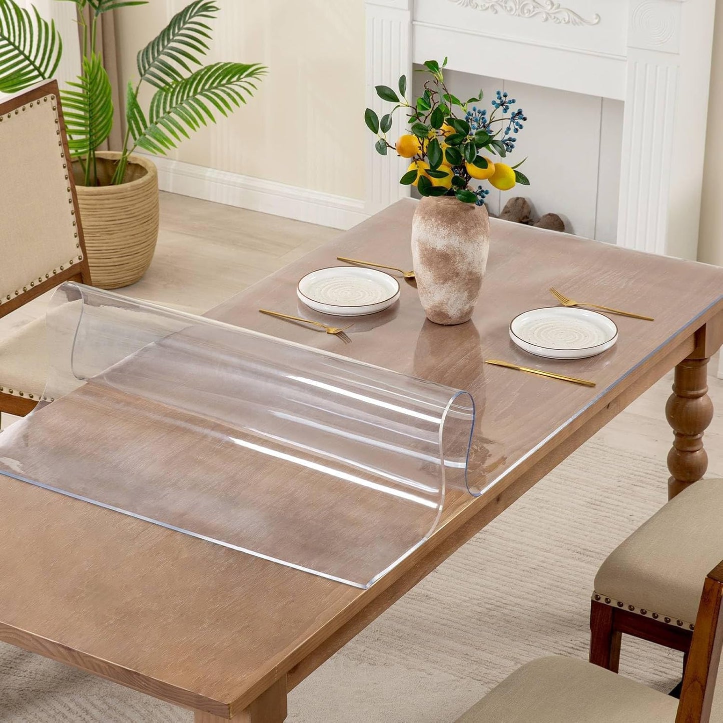 42 x 83 Inch Clear Table Cover Protector, 2mm Thick Clear Table Protector for Dining Room Table, Plastic Table Cover, Waterproof Table Pad for Kitchen, Office