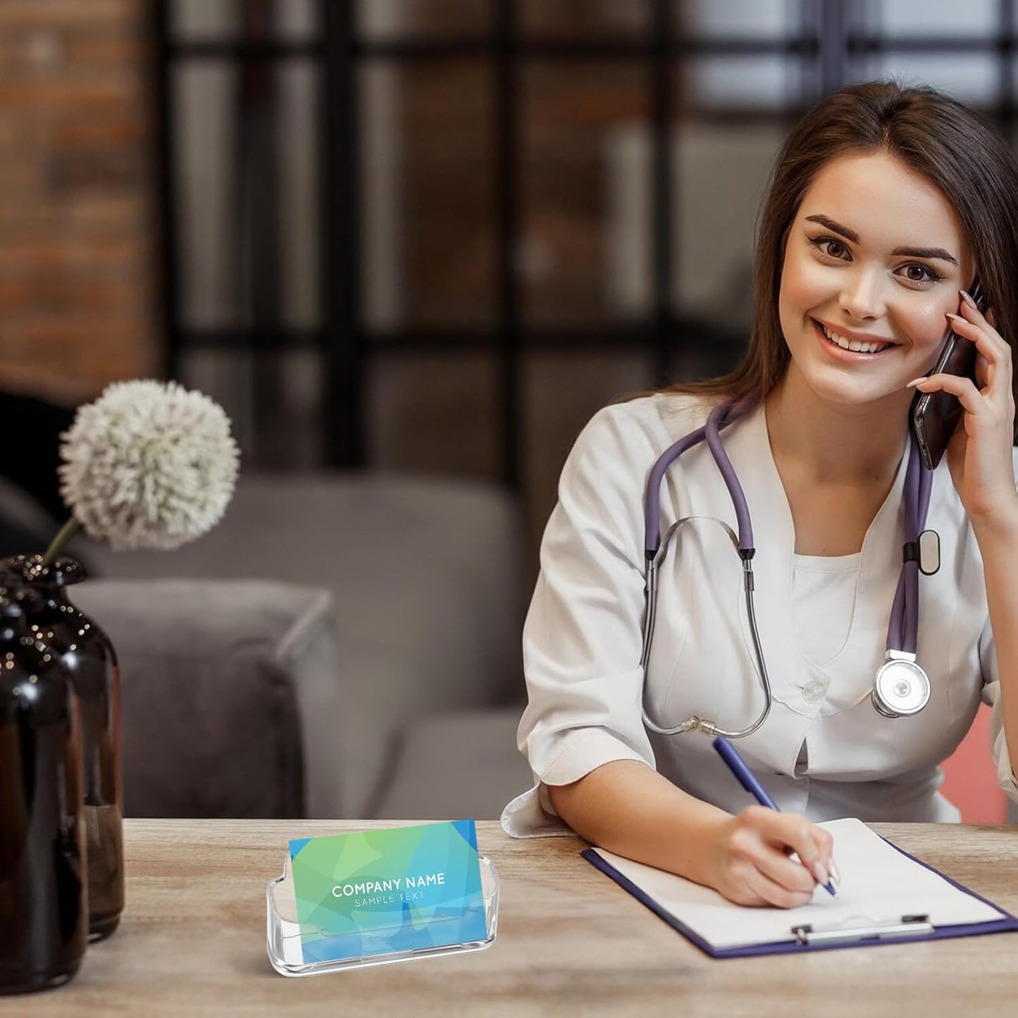 Acrylic Business Card Holder Clear Desktop Business Card Holder Display Desk Stand for Office Exhibition Paper Brochure Supplies(24 Pieces)