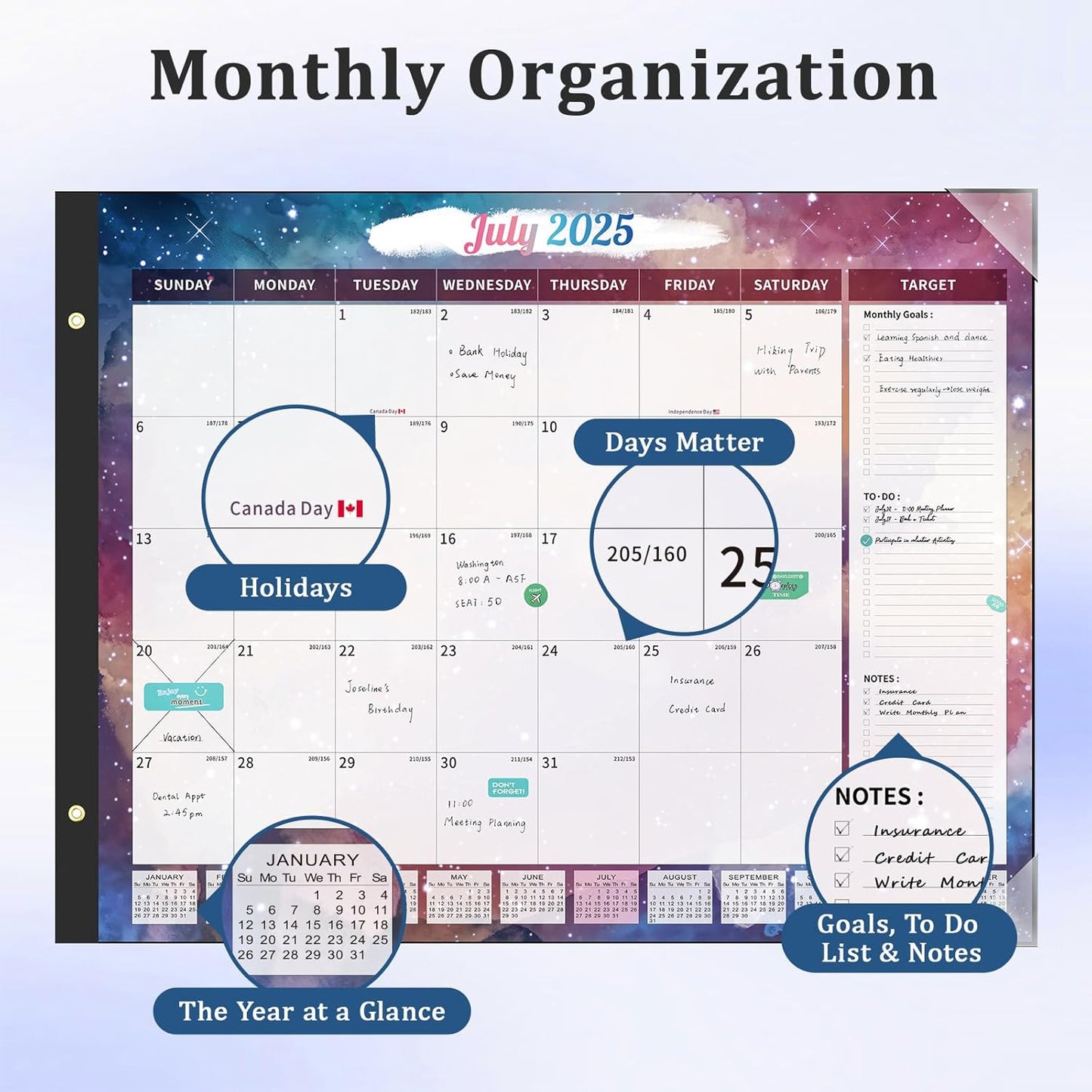 Ospelelf Desk Calendar 2025-2026 Large 22"x17" Monthly Family Planner Pad with Protective Cover 18 Months July 2025 to December 2026 Starry Sky