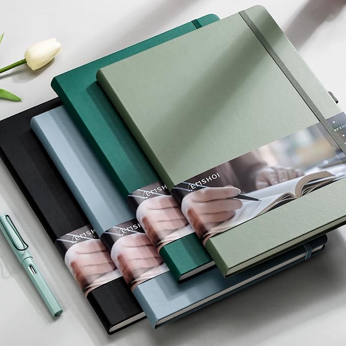 EMSHOI Graph Paper Notebook, 8.5" x 11" Hardcover Leather Journal for Women Men, 192 Pages 100 GSM Grid Paper A4 Large Journals for Writing, Graph Notebook for Work, Graphing, Engineering, Dark Green