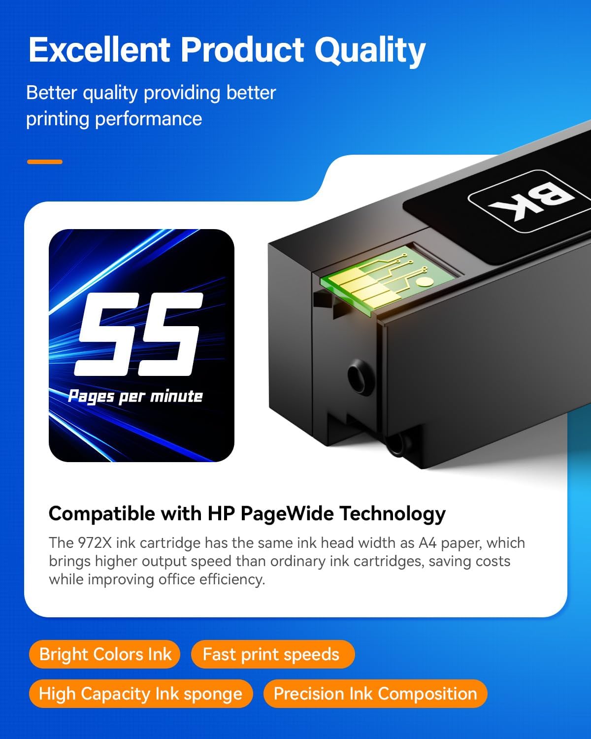 972X Ink Cartridges High Yield 4-Pack with chip Compatible Replacement for HP 972X 972A 972 use with HP Pagewide Pro 477dw 577dw 477dn 452dn 452dw 552dw 577z P55250dw Printer Black Cyan Magenta Yellow