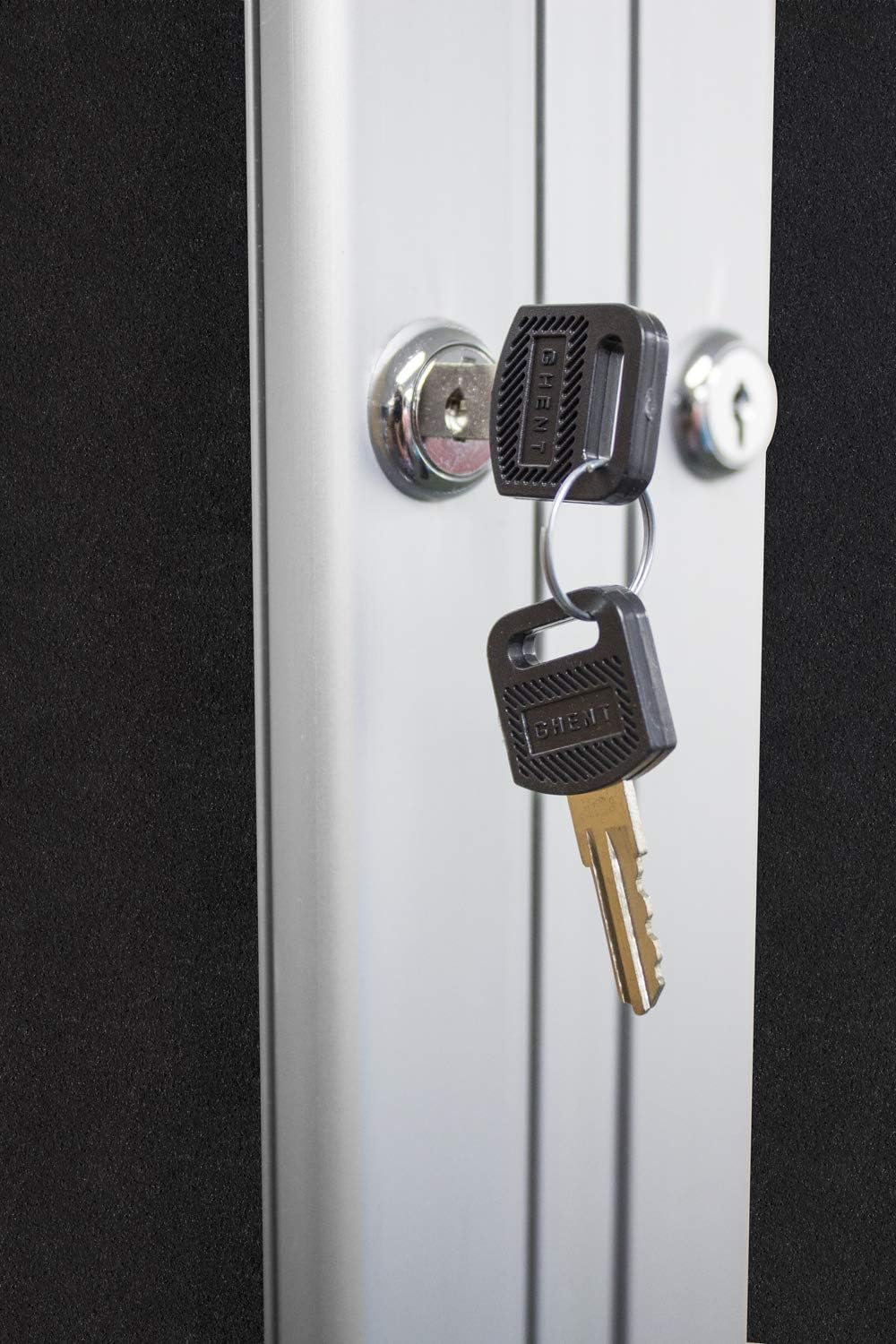 Ghent 48"x96" 3-Door Outdoor Enclosed Vinyl Bulletin Board, Shatter Resistant, with Lock, Satin Aluminum Frame - Ebony (PA34896VX-183), Made in the USA