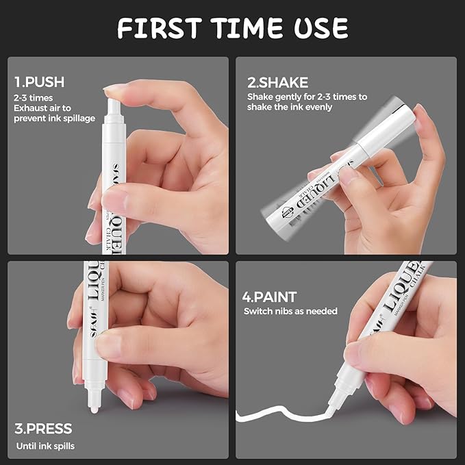 SFAIH White Liquid Chalk Marker Pen - 8 Wet Erase Chalkboard Markers for Blackboard, Signs, Windows, Glass, 4.5-6mm Reversible Tip & 0.7-1mm Fine Tip