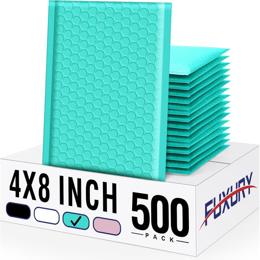 Fuxury Small Bubble Mailers 4x8 Inch 500 Pack, Teal Bubble Mailer, Self Seal Padded Envelopes Gifts Mailing Envelopes Bubble Padded for Shipping, Small Business Bulk