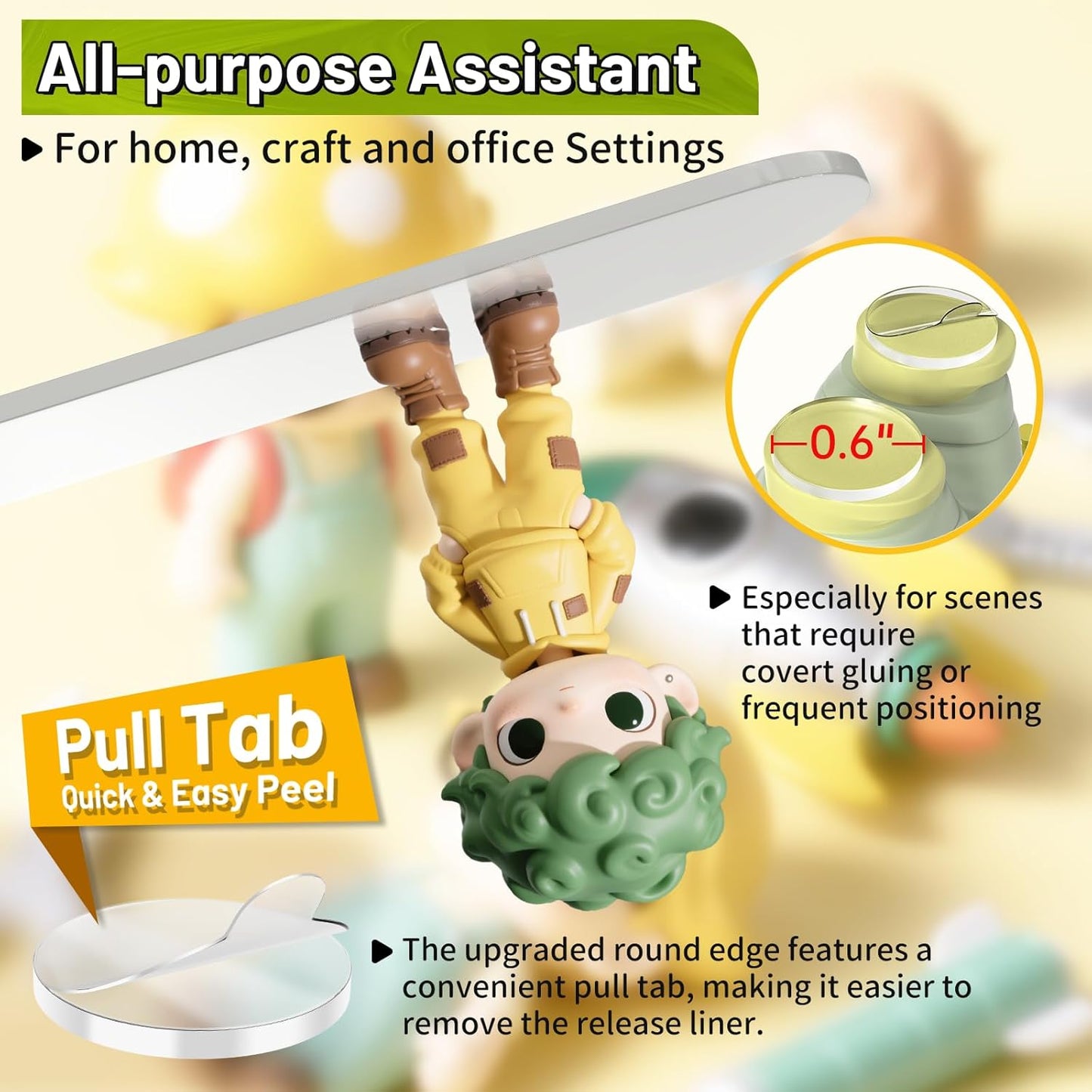 Upgraded 360Pcs Double Sided Tape Sticky Dots with Pull Tab, Removable Adhesive Mounting Putty No Trace Dots, 0.6" Clear Sticky Tack for Museum Picture Crafts & DIY