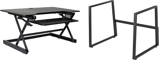 Rocelco 40" Large Height Adjustable Standing Desk BUNDLE - Quick Sit Stand Up with Floor Stand - Tall Gas Spring Assist Computer Workstation - Retractable Keyboard Tray - Black (R DADRB-40-FS2)