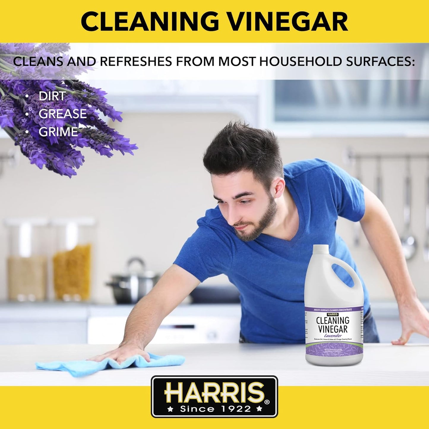 HARRIS Cleaning Vinegar All Purpose Household Surface Cleaner, 128oz (Lavender) with Easy Fill Funnel