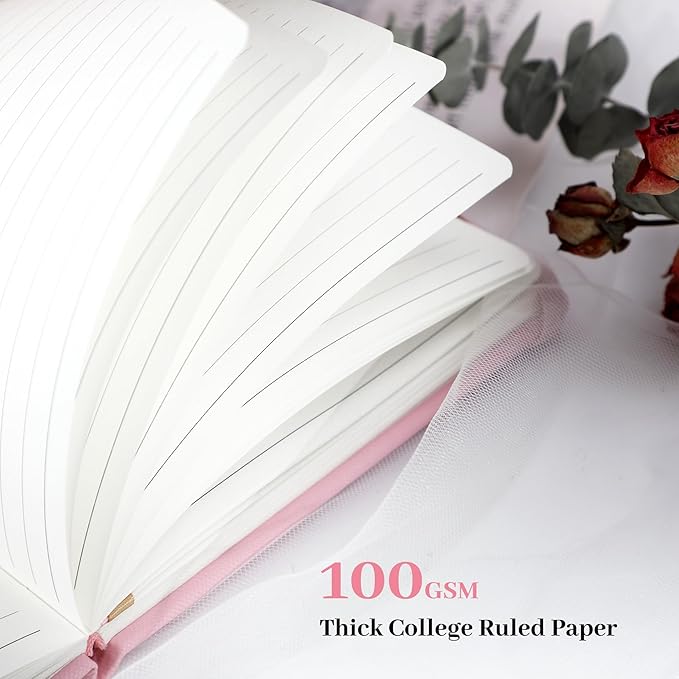 Lined Journal Notebook for Women Cute Leather Journals for Writing Aesthetic Floral Diary 192 Pages A5 Hardcover Journaling Notebooks with Pen Loop, 5.7 x 8.3 In, Pink