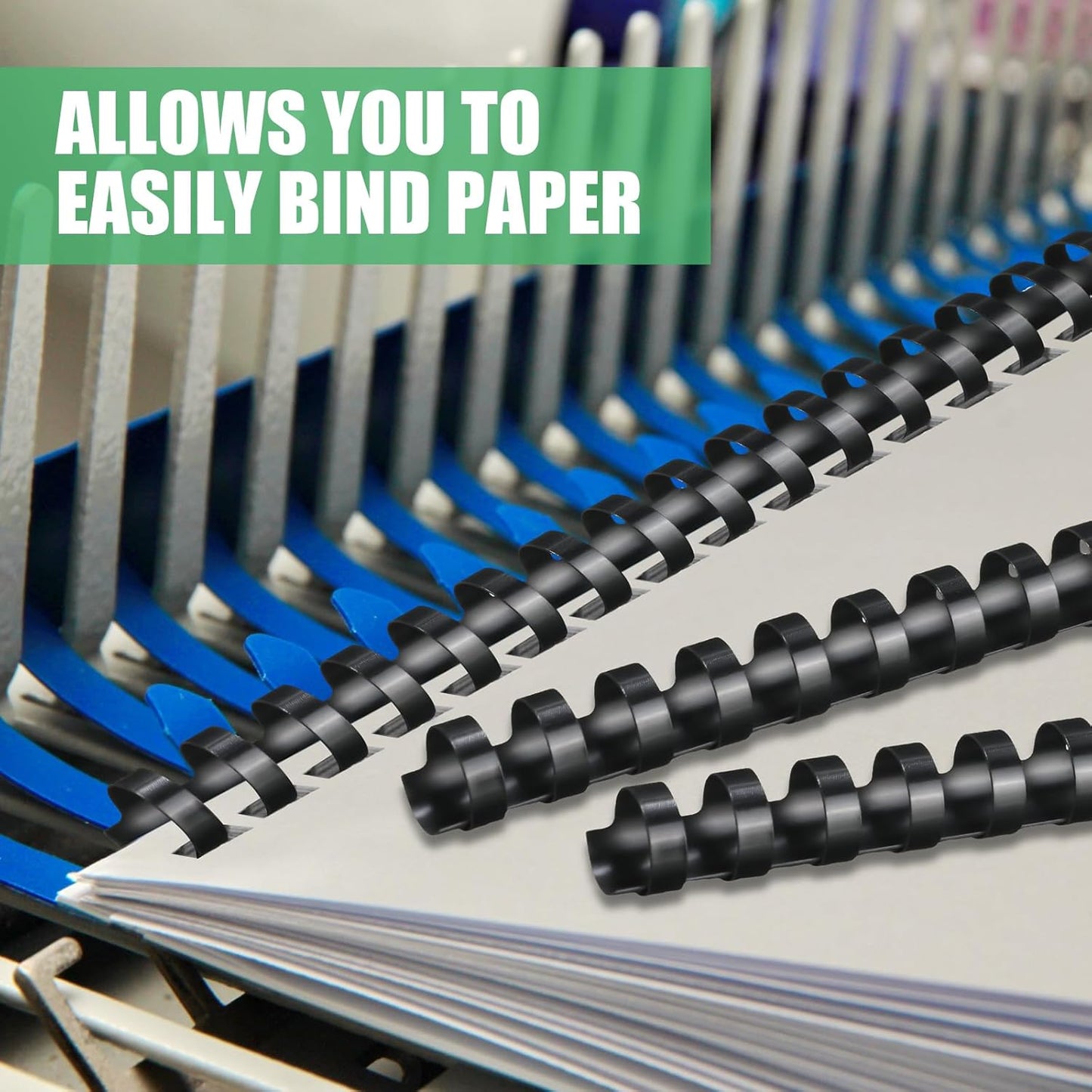 Maitys 300 Pcs Plastic Binding Combs Bulk 19 Ring Comb Spines Letter Size Spiral Binding for Notebook Calendar Picture(5/8 Inch,Black)