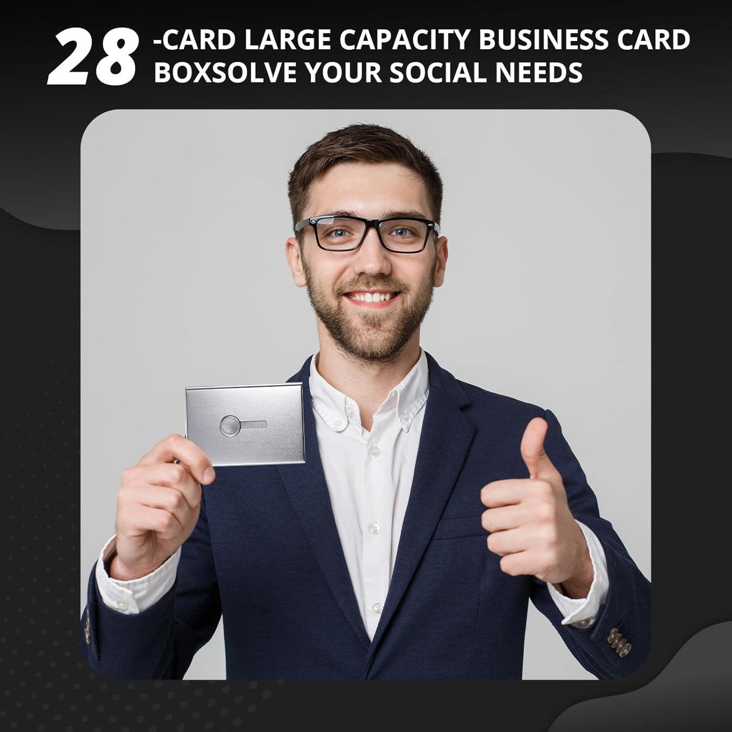 Zonon Large Thumb Drive Business Card Holder Fit 28 Name Credit Aluminum Alloy Slide out Name Card Case Portable Business Holder Wallet Pocket for Men Women (Gray)