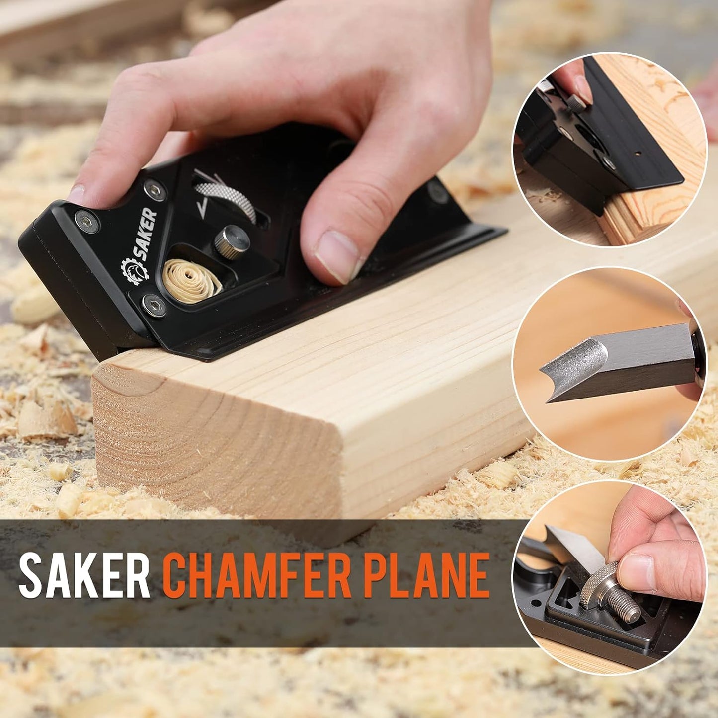 Saker Chamfer Plane-Woodworking Edge Corner Flattening Tool with Auxiliary Locator,Hand Chamfering Planer Suitable for Quick Edge Trimming of Wood (upgrade -1 Cutter Head, Black)
