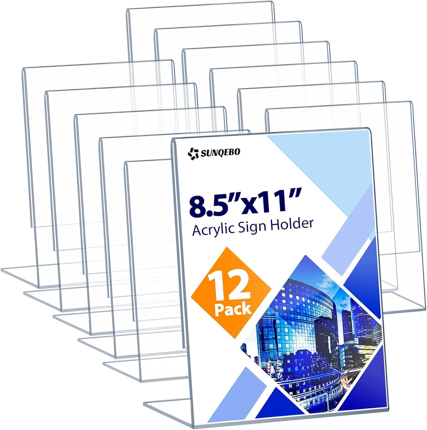 12 Pack Acrylic Sign Holder 8.5 x 11, Clear Desktop Acrylic Display Stands, L Shape Sign Holder, Plastic Flyer Stand for Displaying Posters Picture Flyers Menu