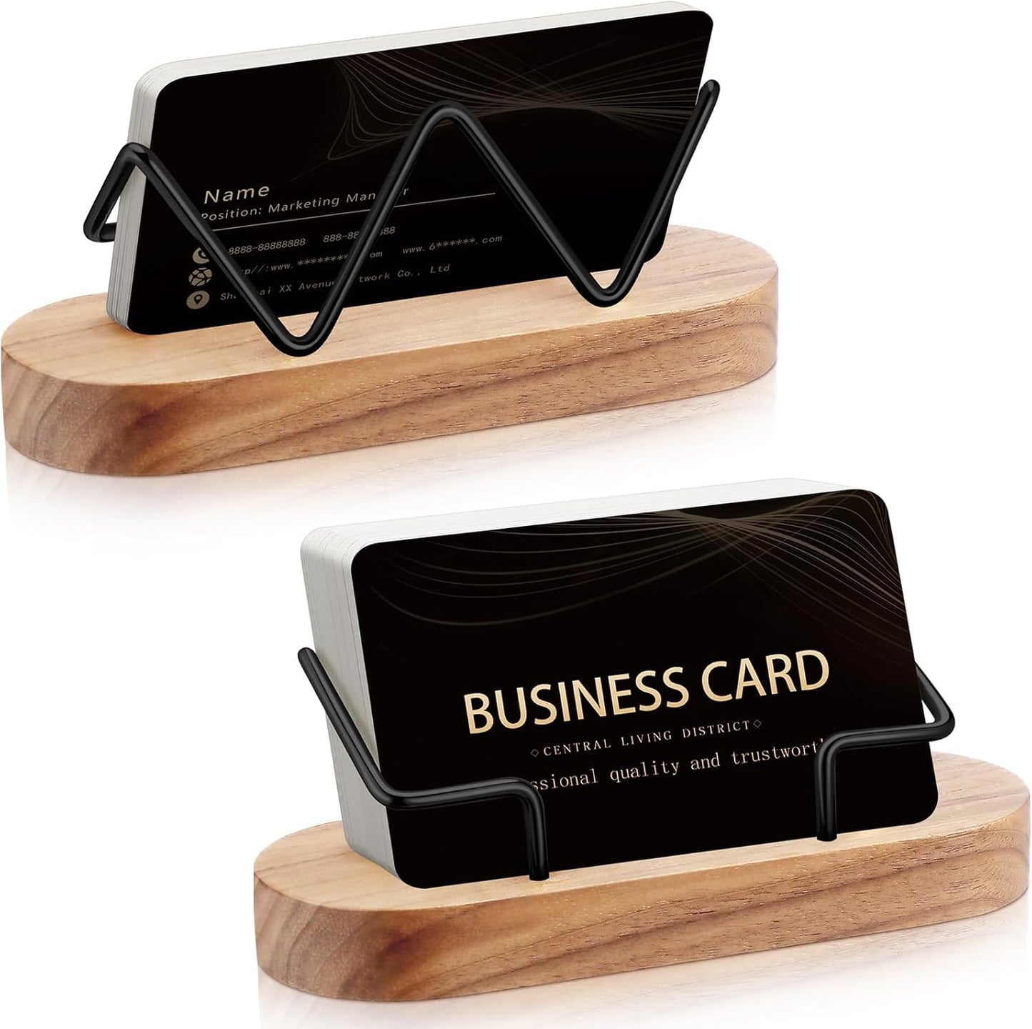 Amyhill 2 Pieces Wood Business Card Holder for Desk Wooden Business Card Display Stand Postcard Holder for Office Home Desktop(Wood Color)