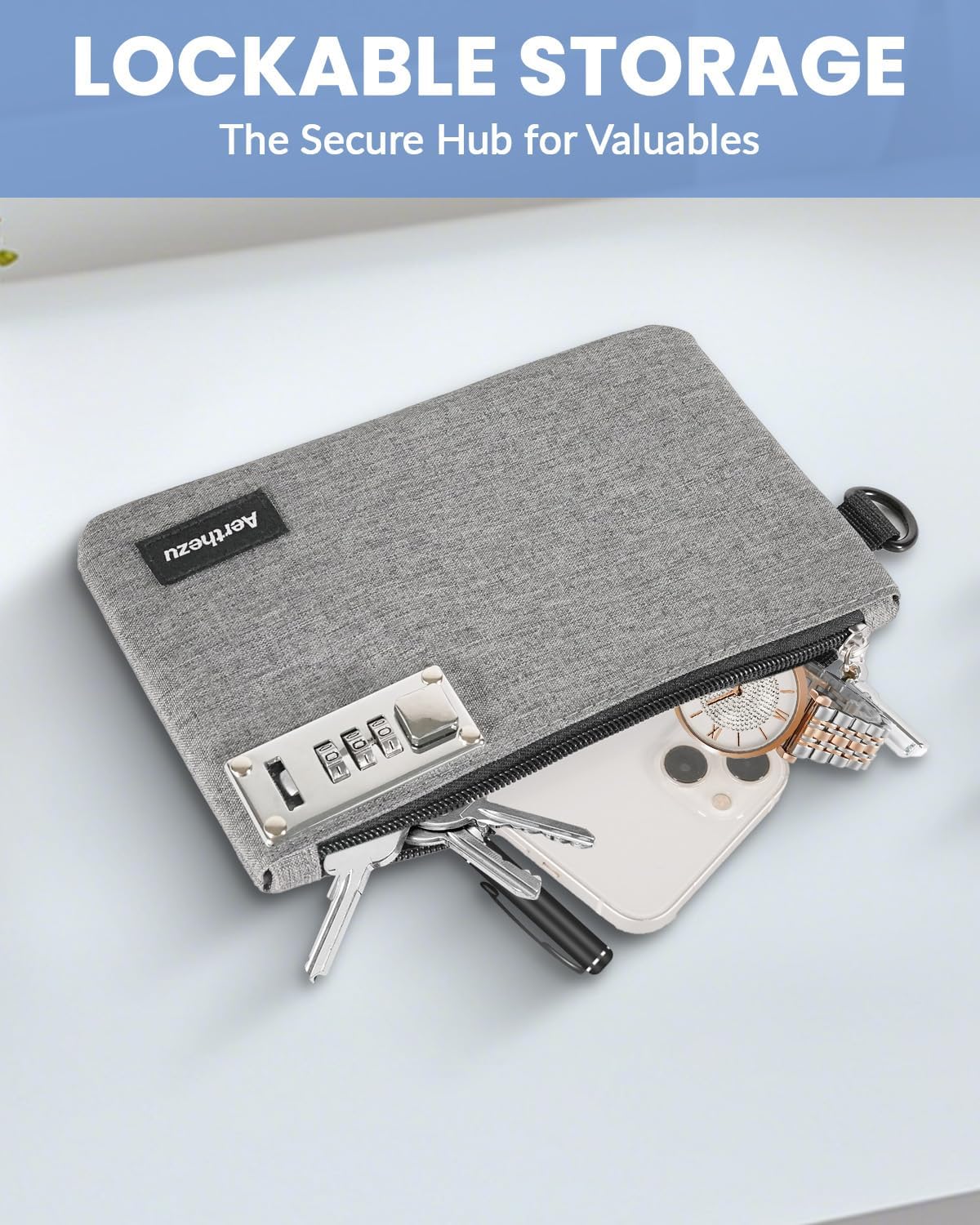 Money Bag with Lock, Aerthezu Cash Locking Bags with Zipper, Travel Safe Lockable Bank Bag, 2 Pack,Black & Grey - Size:5x8 Inches