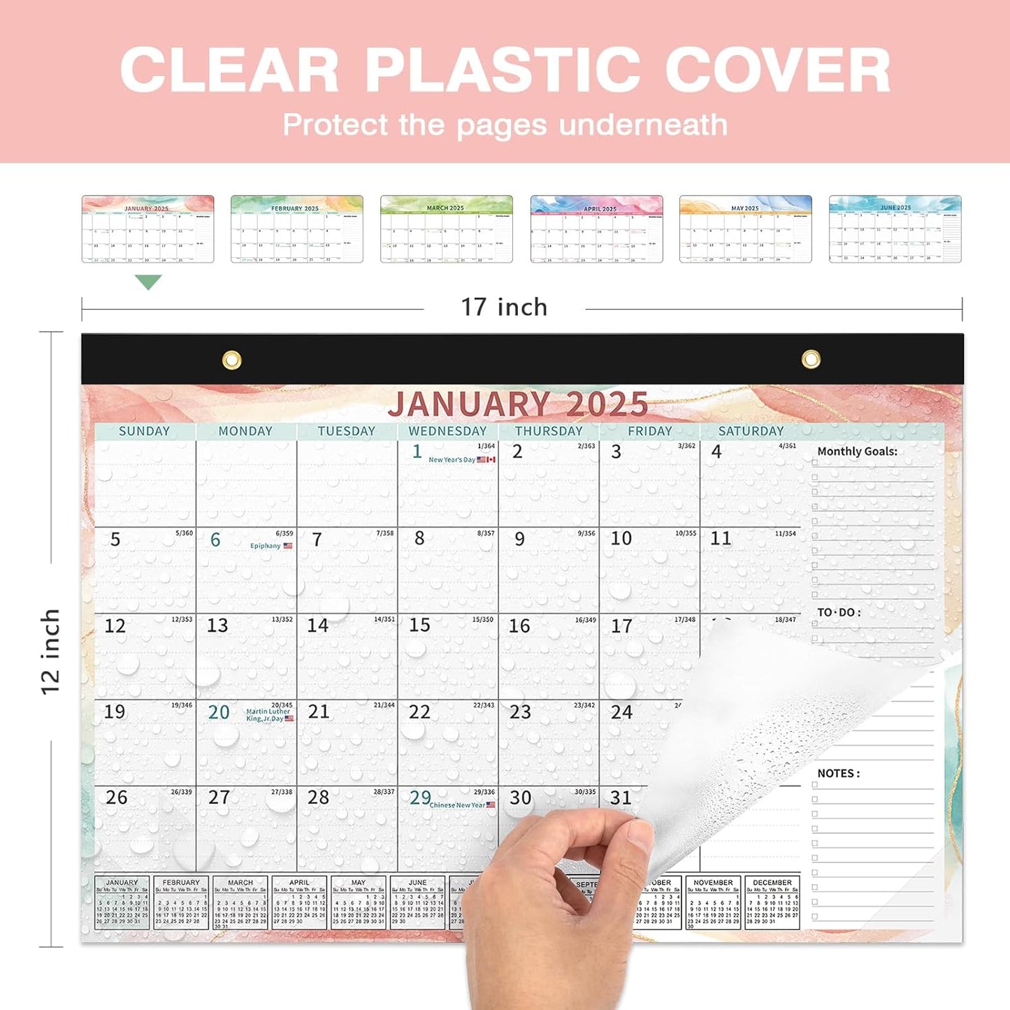 Ospelelf 2025-2026 Calendar Magnetic Desk Wall Desktop Monthly Planner from January 2025 to June 2026 Large To Do Pad with Plastic Cover for Office 17" X 12" Multicolor