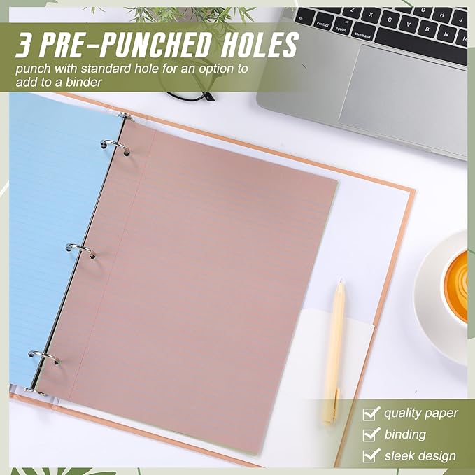 PerKoop 600 Sheets Colored Loose Leaf Paper 8.5" x 11" college ruled Lined 3 Hole Punched notebook Filler Paper for 3 Ring Binders Office School Supplies (Earthy Color)