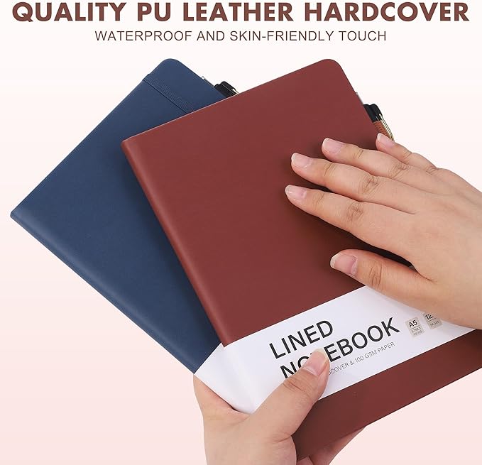 Aodaer 12 Set Lined Notebook Journals with Pens A5 Notebooks 100 GSM College Ruled Hardcover Notebook PU Leather Notepad with Pen Holder for Office School, 5.7 x 8.3 Inches, Deep Multicolor