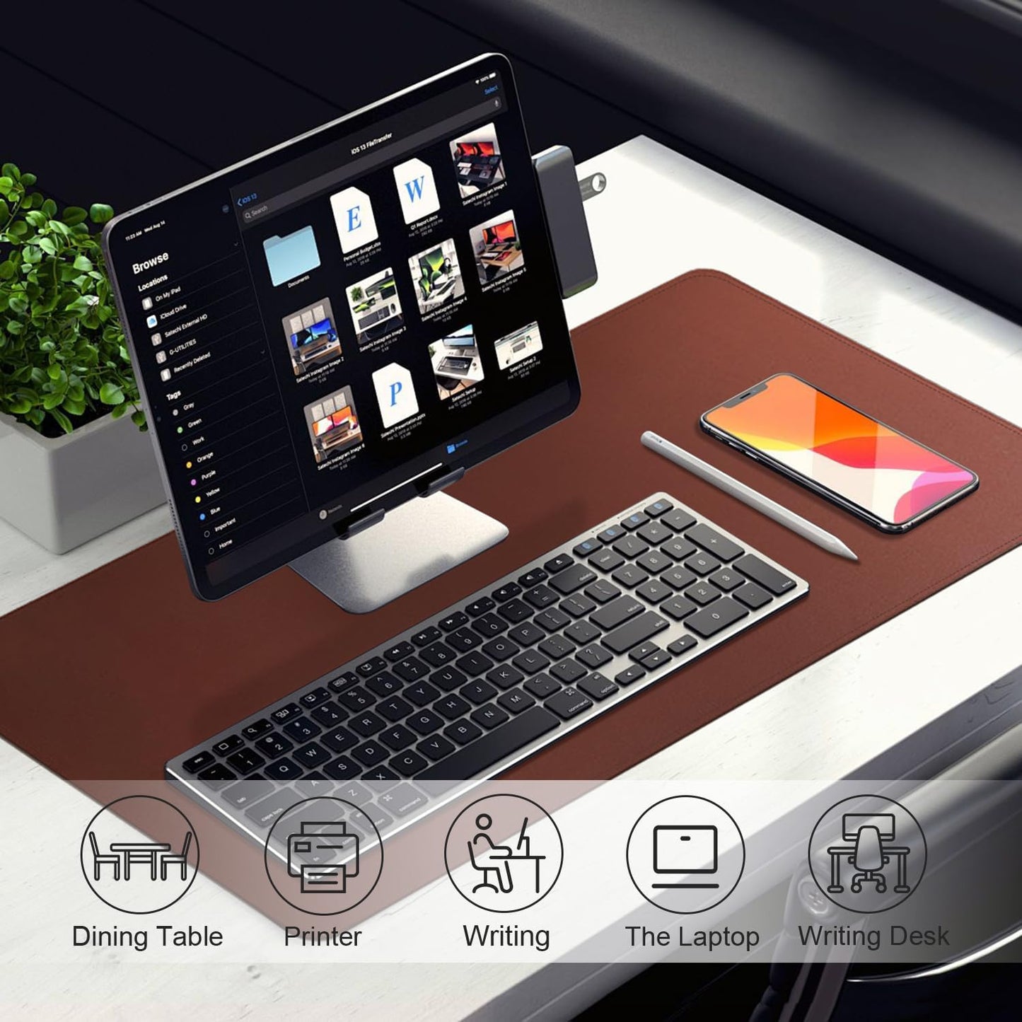 Leather Desk Pad Protector, 39.4'' X 17'' Large Mouse Pad, Office Desk Mat, Non-Slip PU Leather & Suede Base Desk Blotter, Laptop Desk Pad, Desktop Mat for Office Home, Seal Brown