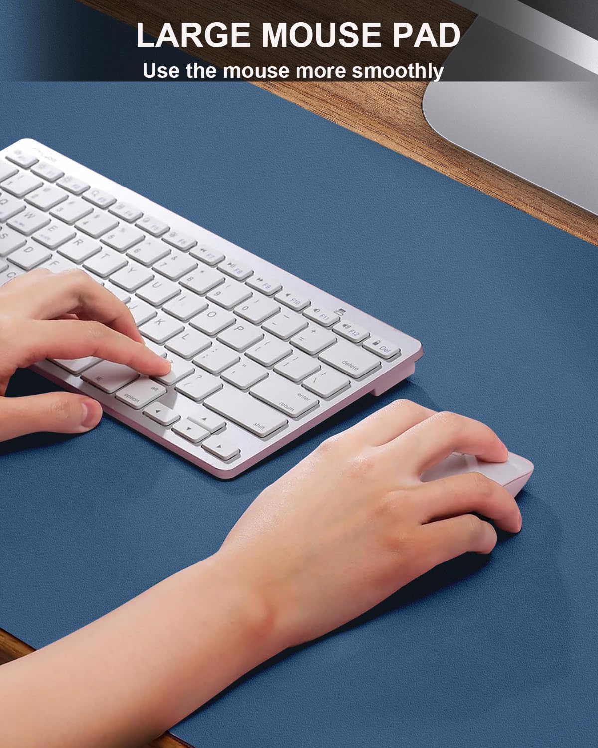 Pu Leather Desk Protector, Non-Slip Laptop Mat - Waterproof Writing Pad for Office/Home (23.6"x13.8", Grey Blue)