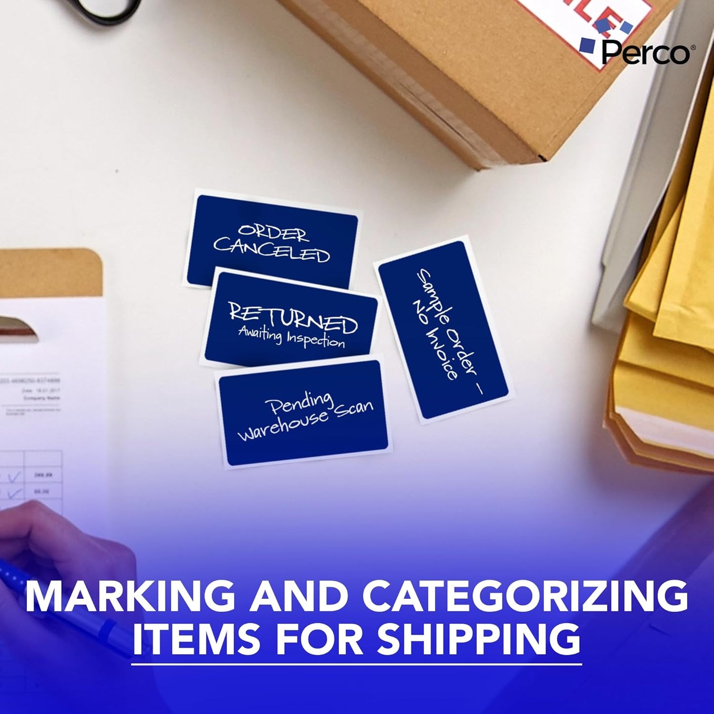 Perco Dark Blue Labels 3x5 Inch 500 Stickers/Roll with Easy Peel Perforation and Strong Adhesion for Inventory Management, Color Coding, Moving Boxes, Retail, Organizing & Crafts – Made in USA