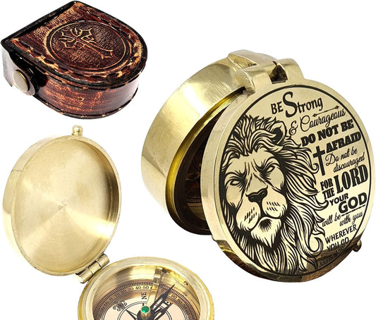 Brass Compass Engraved with Religious Scripture Verse - Ideal Gift for Son, Grandson, Daughter - Perfect for Baptism, Communion, Church and Graduation Day Present