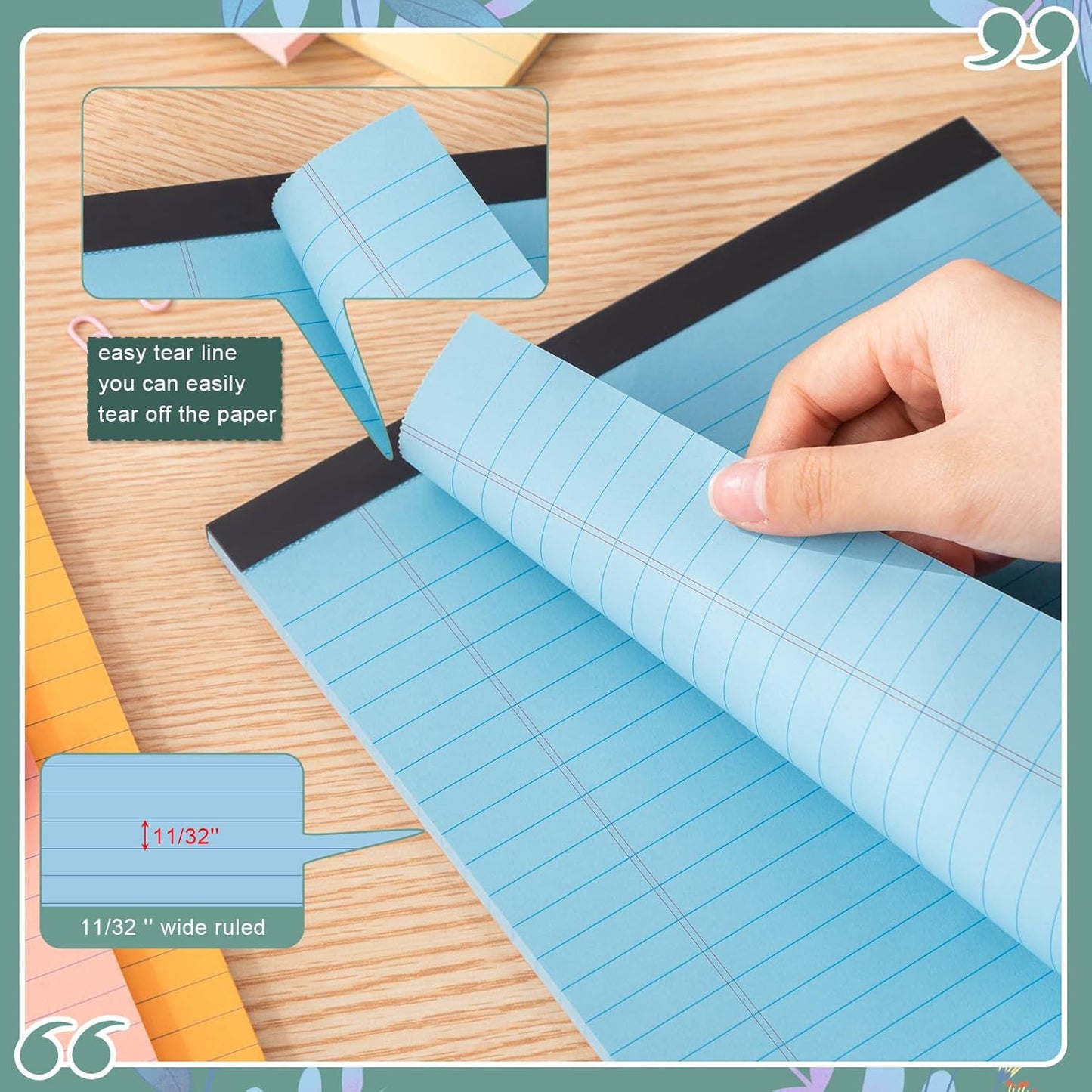 Lincia 12 Pcs Colored Legal Pad Writing Pads 8.5 x 11 Inch Wide Ruled 50 Sheets Per Notepad Micro Perforated Writing Notepad for School, College, Office, Business (Multicolor)