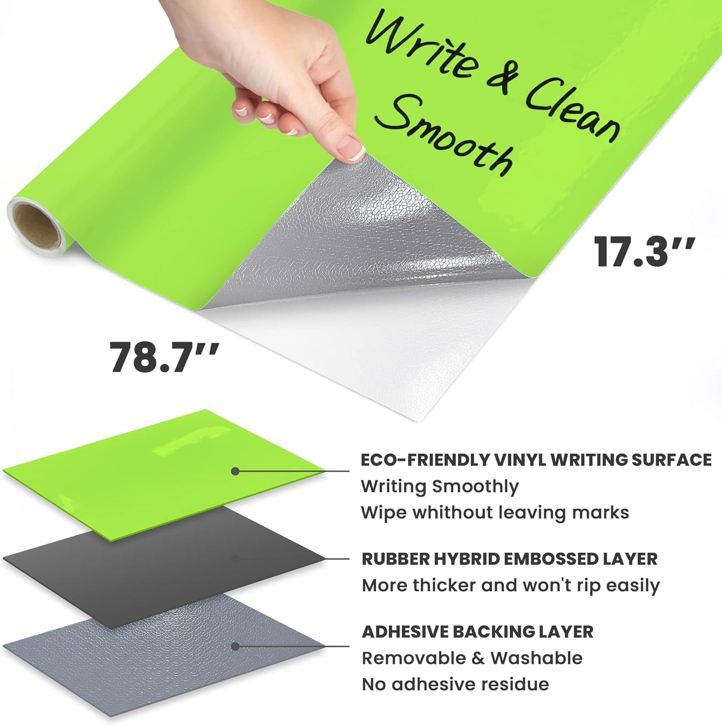 T&W SAME FILM White Board Dry Erase-Colorful Whiteboard Wall Sticker Roll 17.3''X78.7''-Self Adhesive Dry Erase Paper for Desk/Glass/Fridge/Office/Door/Classroom/Kids/Adults-3 Markers-Green